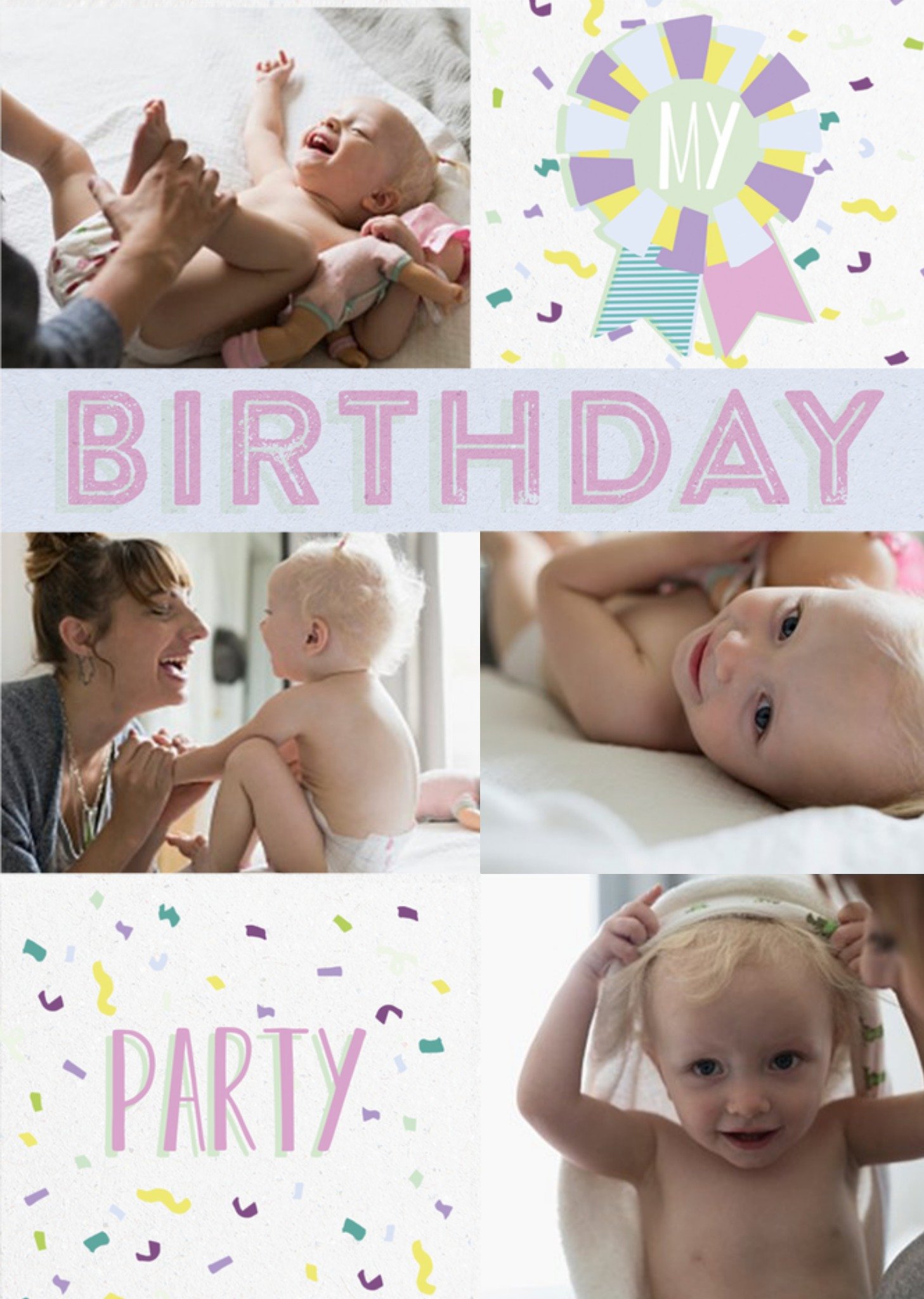 Moonpig Pretty Pastels Photo Upload Birthday Party Invitation, Standard Card