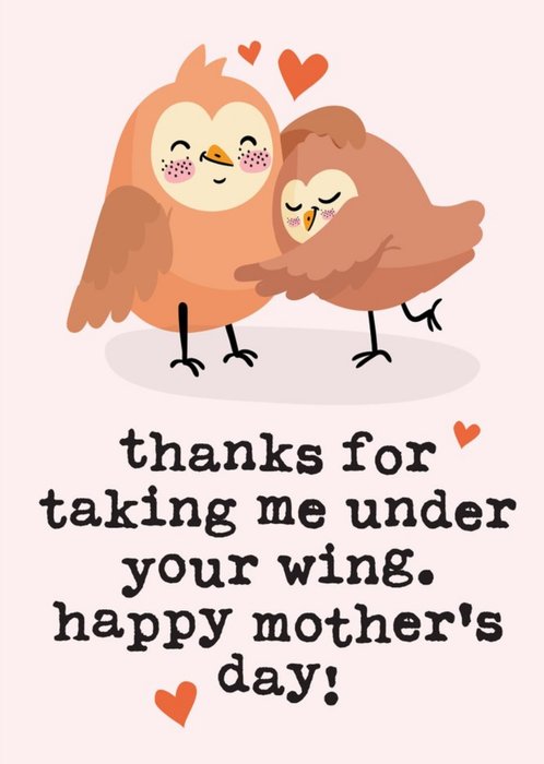 Illustration Of Two Owls Hugging Surrounded By Love Hearts Mother's Day Card