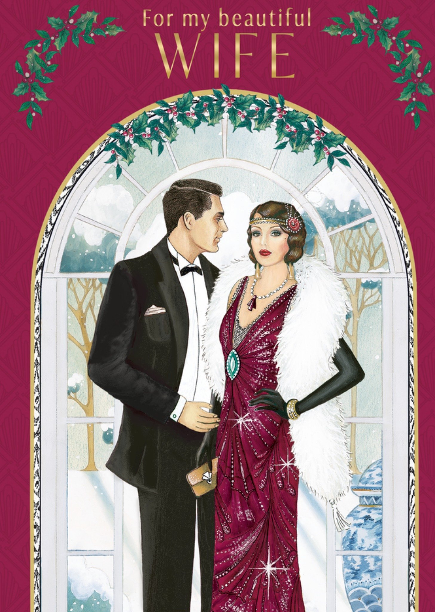 Moonpig Art Deco For My Beautiful Wife Christmas Card, Large
