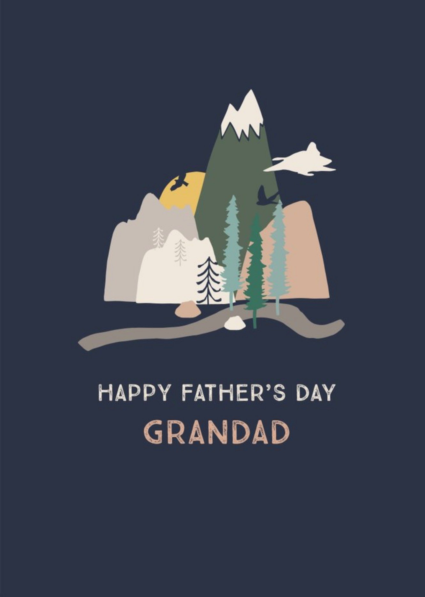 Moonpig Illustrated Mountains River Camping Happy Fathers Day Grandad Ecard