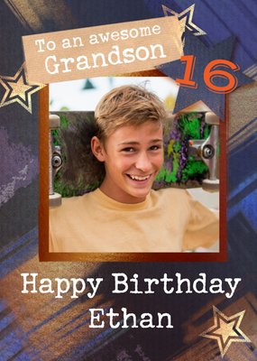 Awesome Grandson Photo Upload 16th Birthday Card
