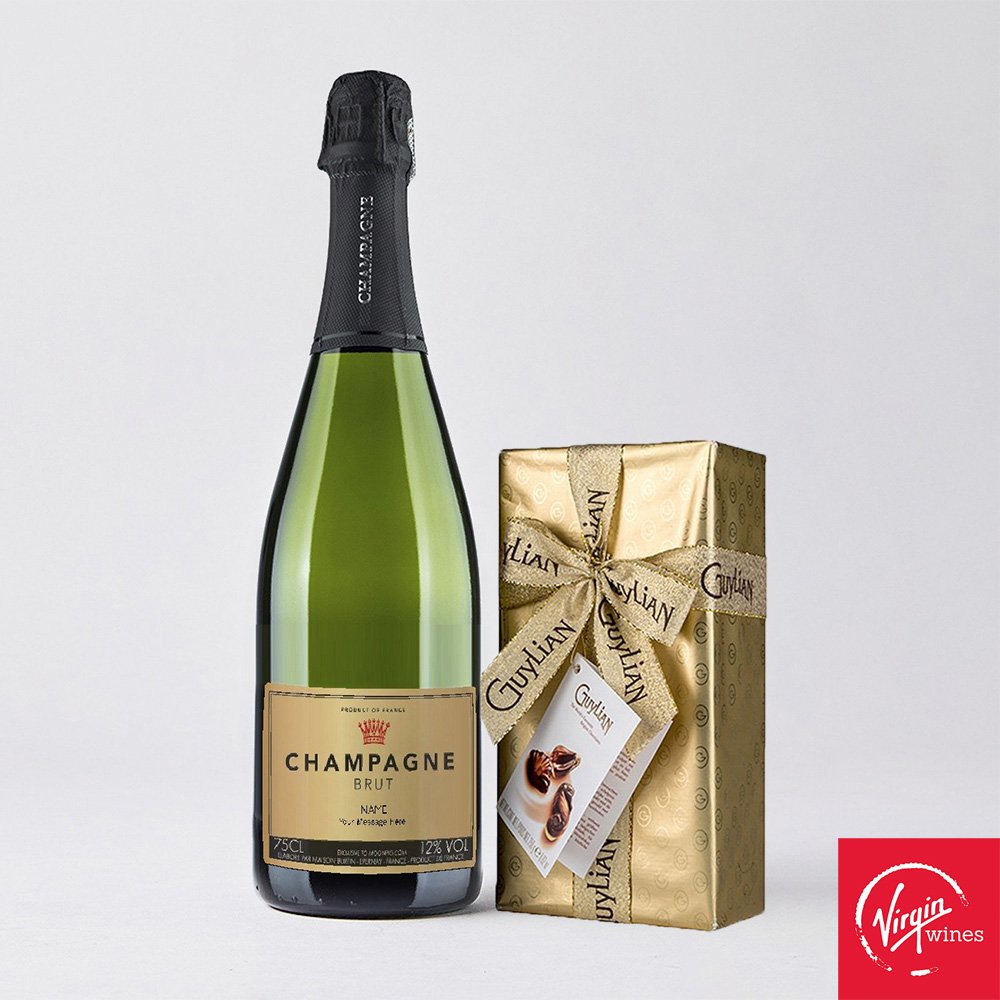 Personalised Champagne 75Cl With Guylian Chocolates Gift Set Alcohol