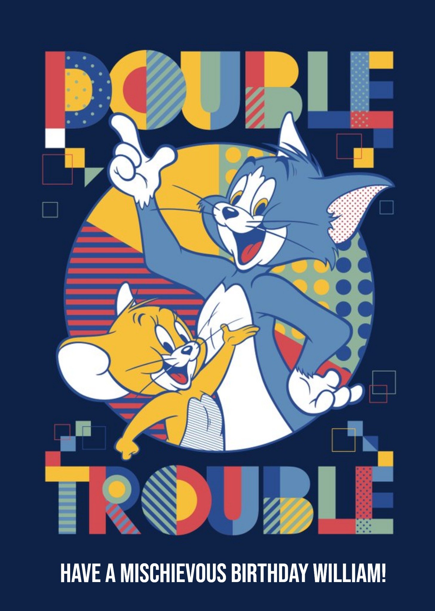 Moonpig Tom And Jerry Abstract Double Trouble Birthday Card, Large
