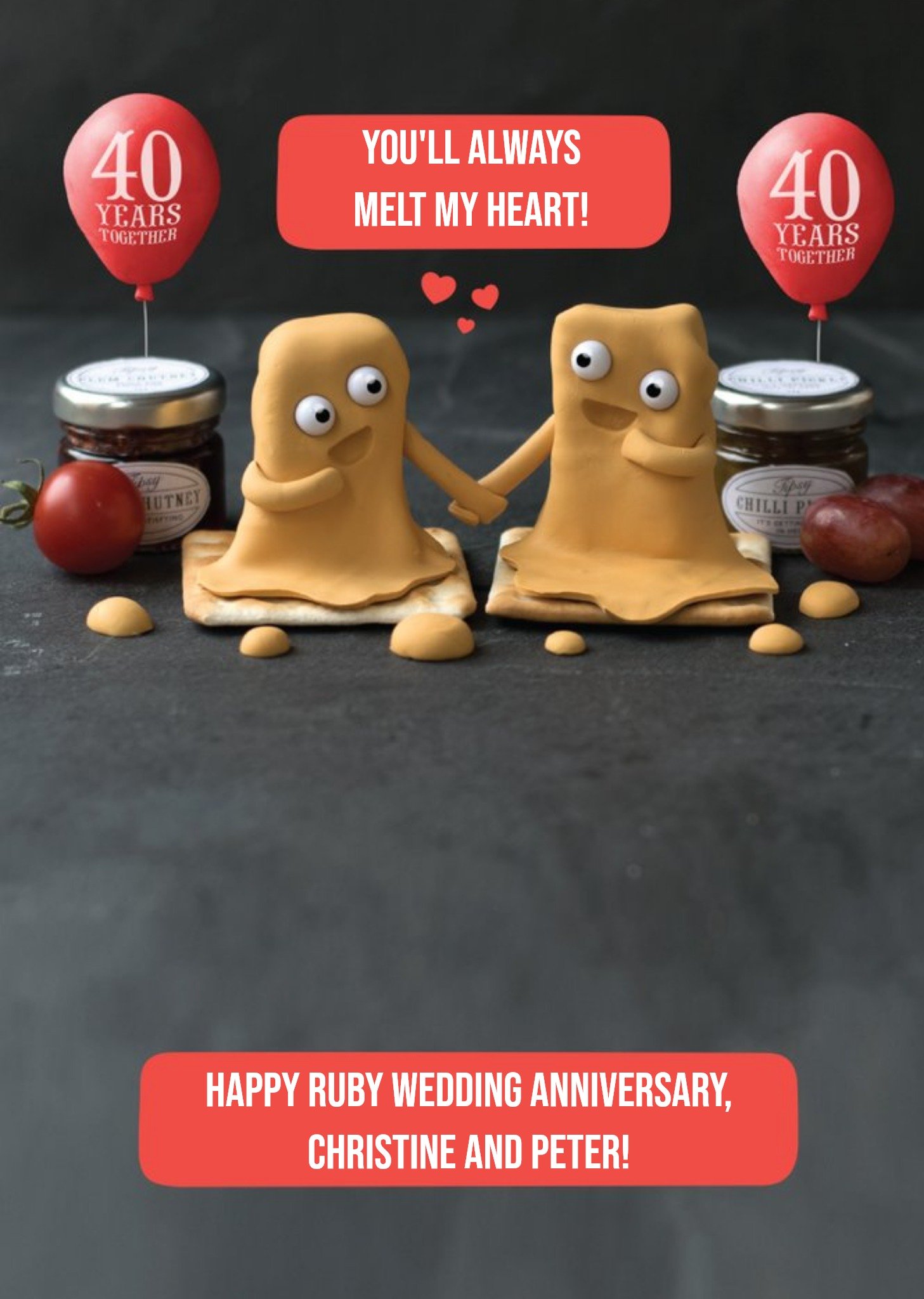 Moonpig Personalised Youll Always Melt My Heart Ruby Anniversary Card, Large