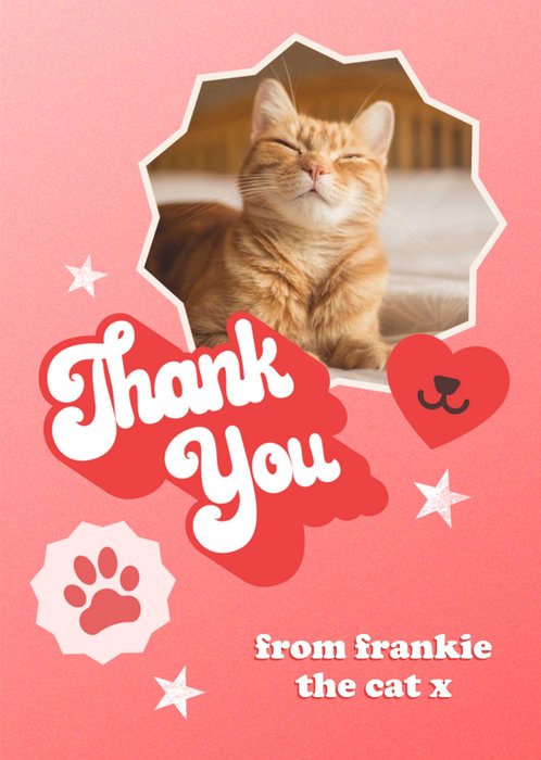 Retro Typography With A Star Burst Photo Frame From The Cat Thank You Photo Upload Card