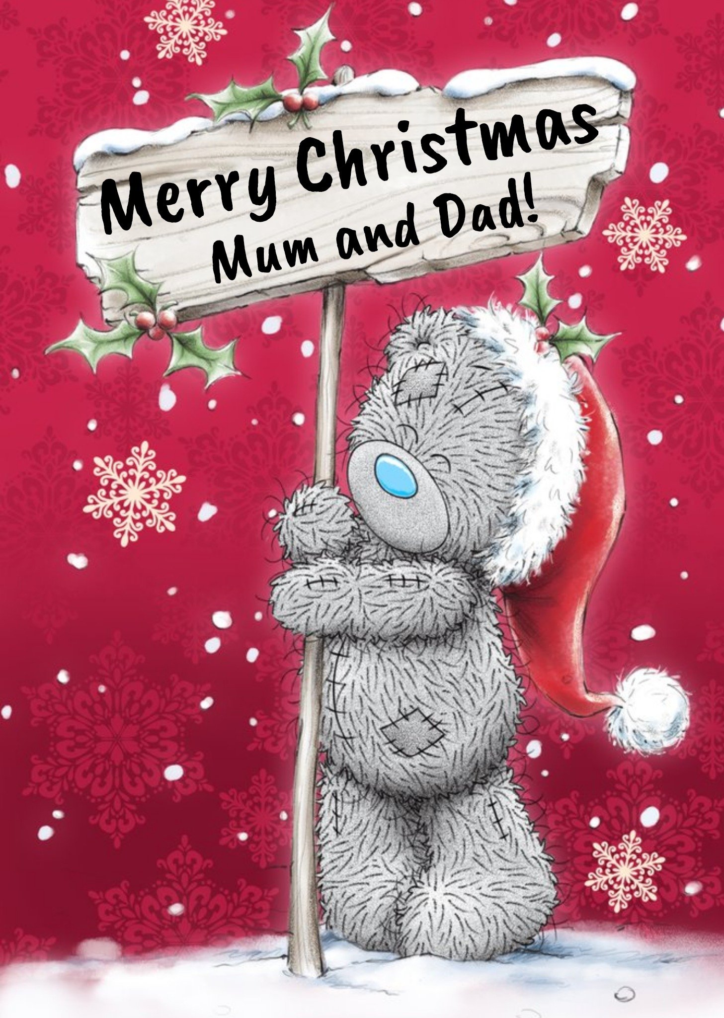 Tatty Teddy Sign Post Personalised Merry Christmas Card Ecard