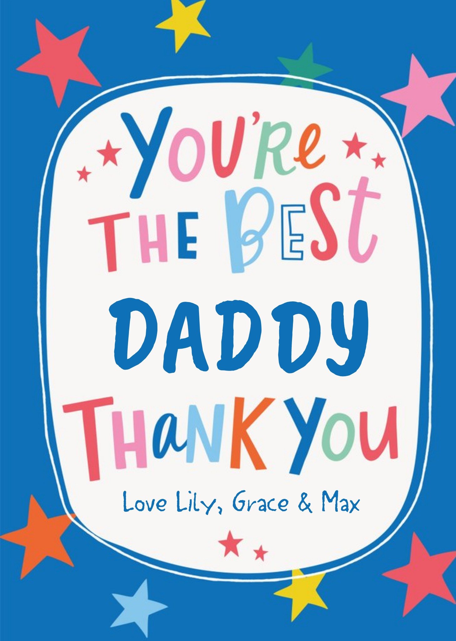 Modern Fun Text And Stars Personalise Name Thank You Daddy Card Ecard