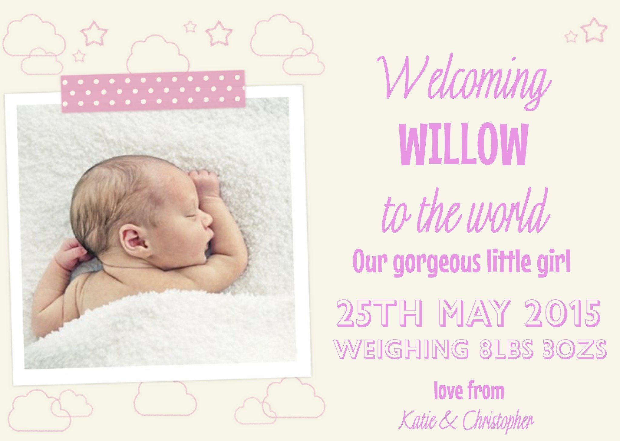 New Baby Girl Announcement Card Ecard