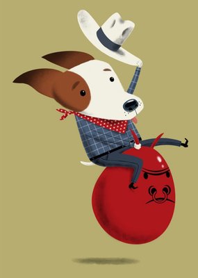 Modern Cute Illustration Cowboy Dog On Space Hopper Card
