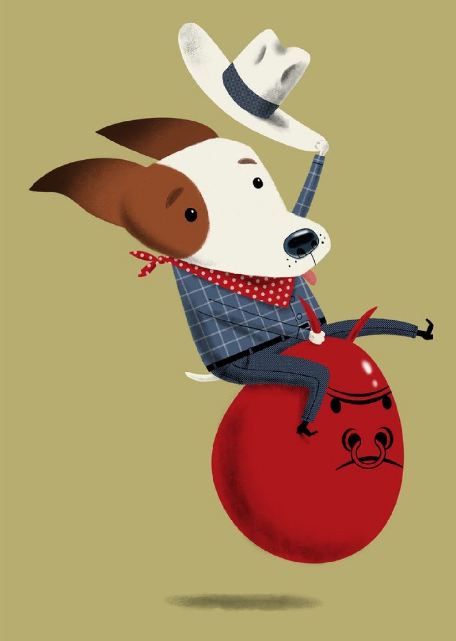 Modern Cute Illustration Cowboy Dog On Space Hopper Card Ecard