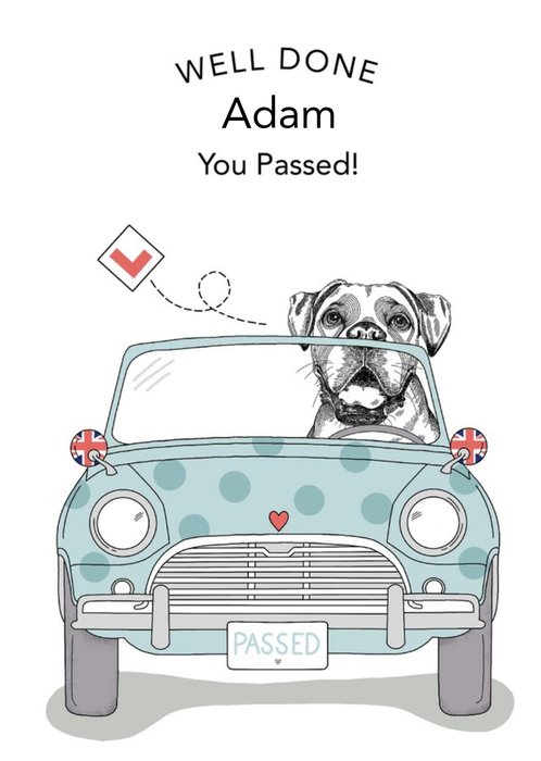 Dotty Dog Art Illustrated Dog Passed Driving Test Card
