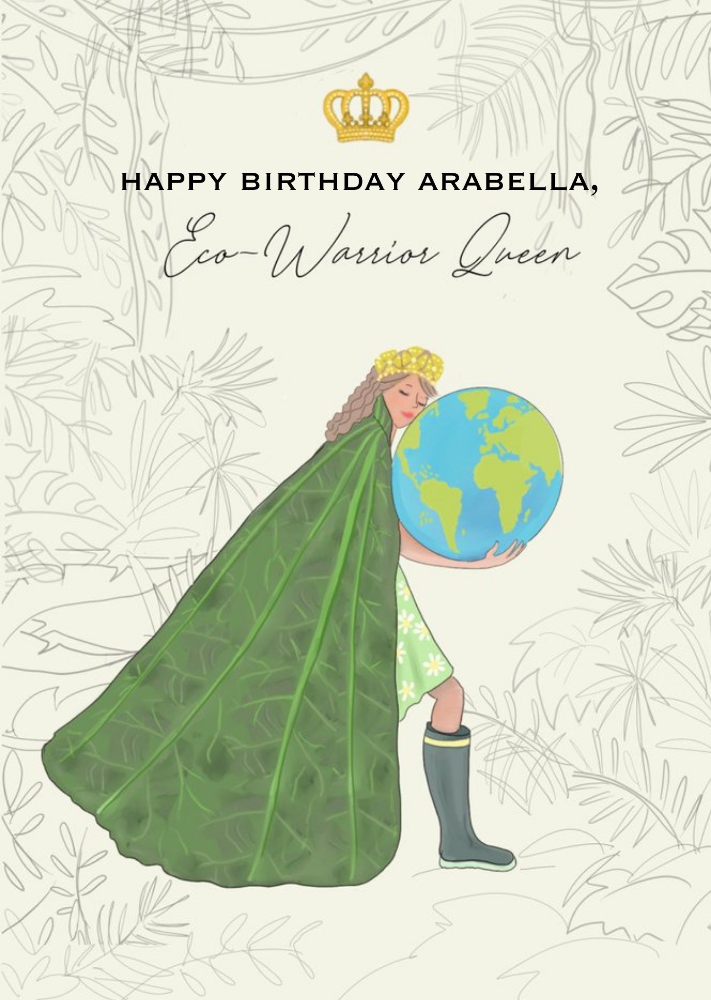 Moonpig Illustration Of An Eco Warrior Queen Happy Birthday Card, Large