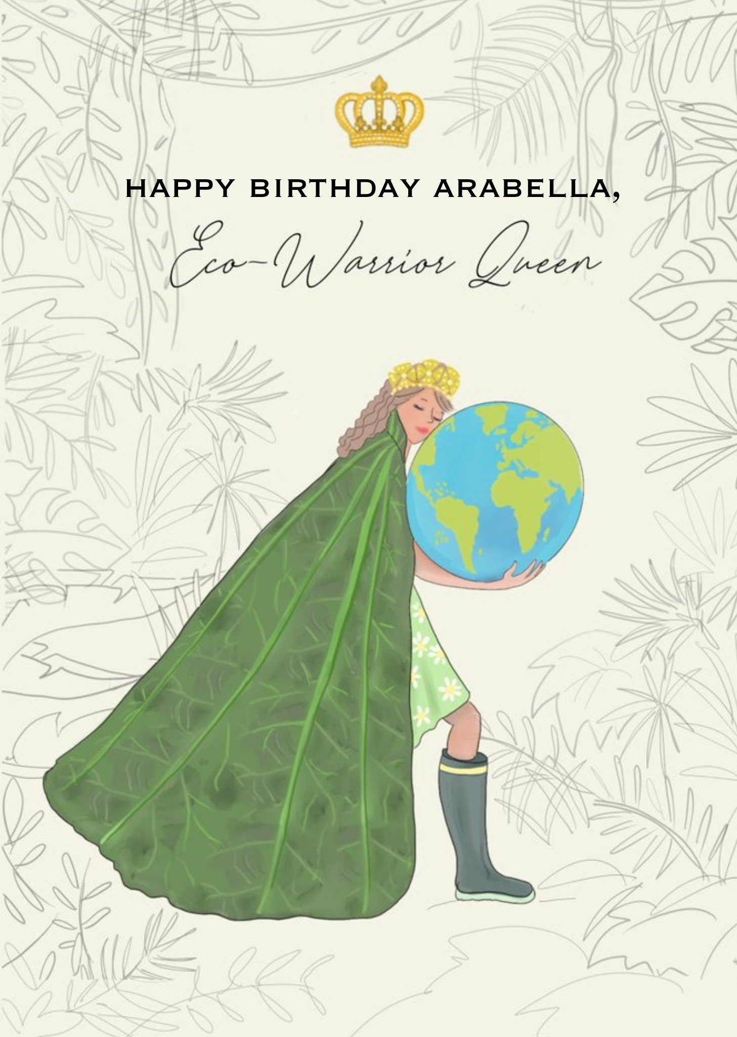 Illustration Of An Eco Warrior Queen Happy Birthday Card Ecard