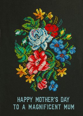 Embroidered Flowers Happy Mother's Card Card