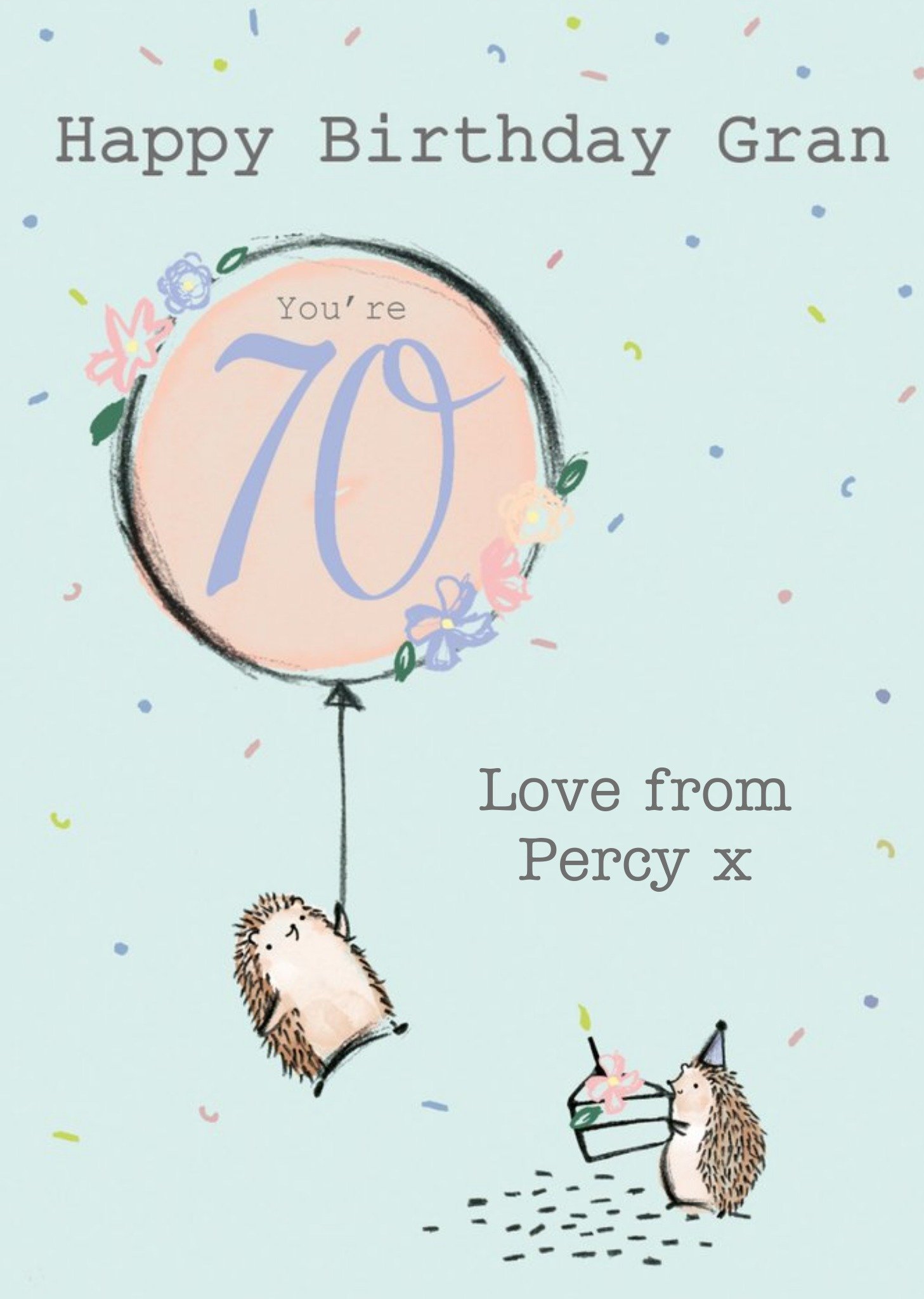 Clintons Gran Illustrated Hedgehog 70th Birthday Card Ecard