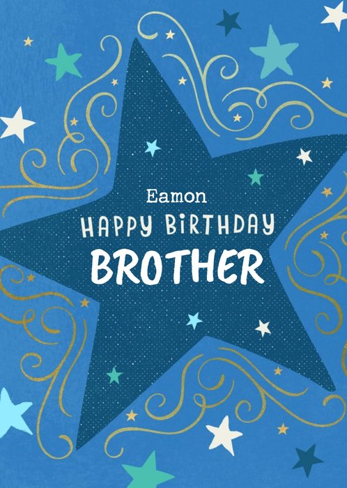 Illustrated Typographic Blue Star Birthday Card