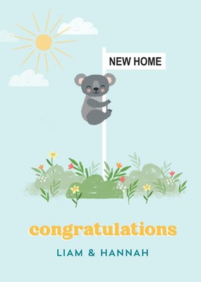 Illustration Of A Koala Perched On A Sign New Home Card