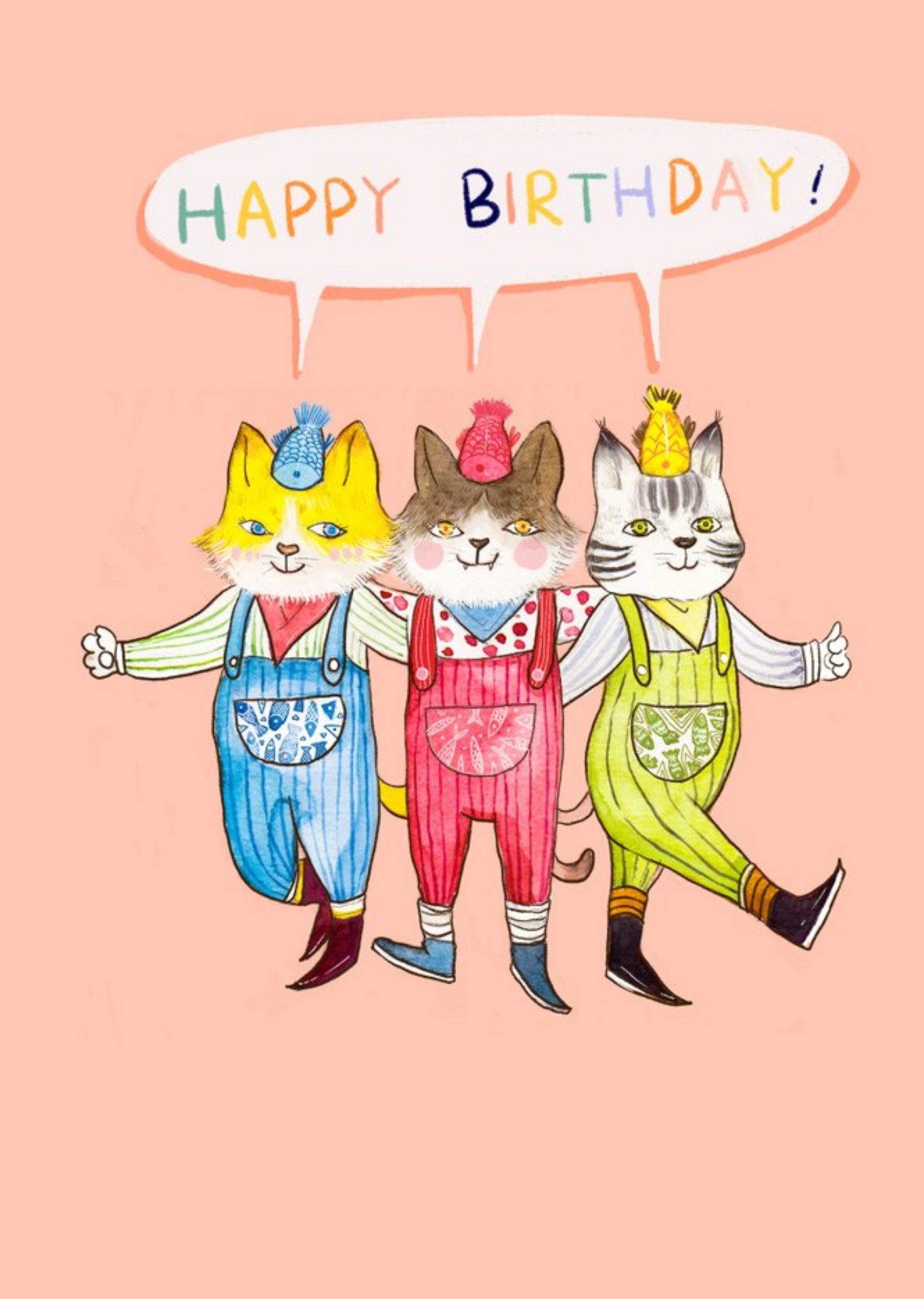 Moonpig Illustrated Cute Cat Birthday Card, Large