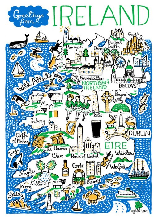 Illustrated Scenic Map Greetings From Ireland Card