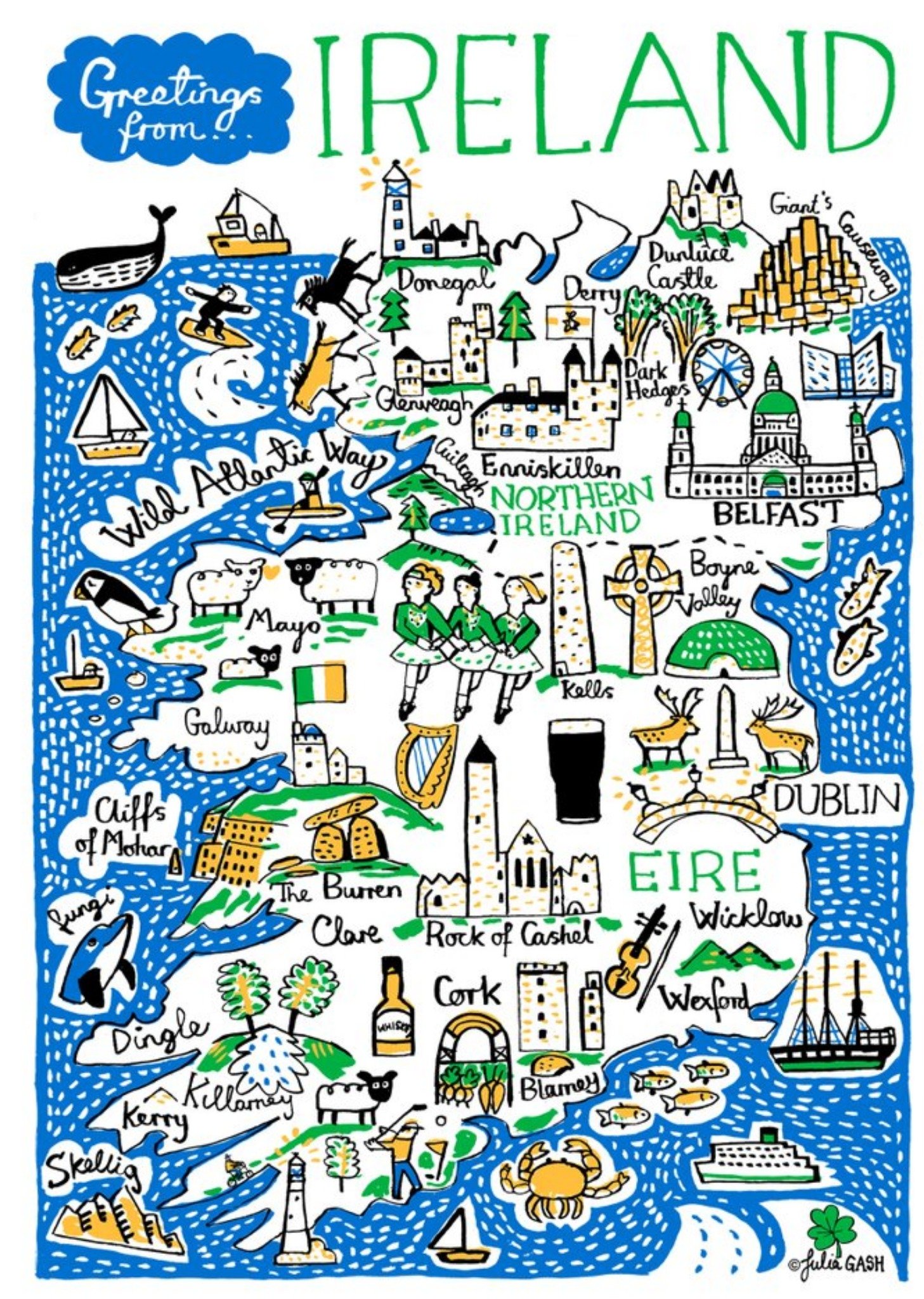 Illustrated Scenic Map Greetings From Ireland Card Ecard