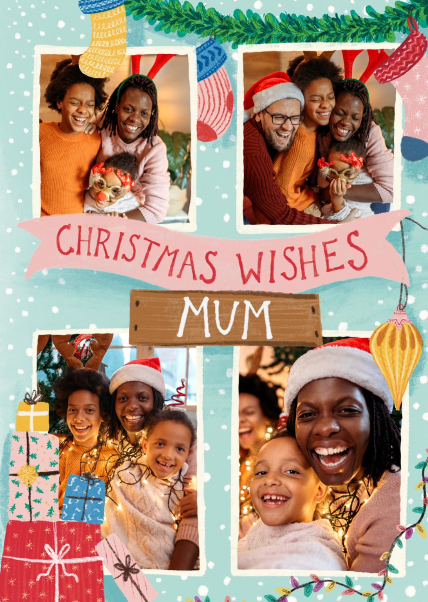 Moonpig Christmas Wishes Mum Photo Upload Christmas Card, Large