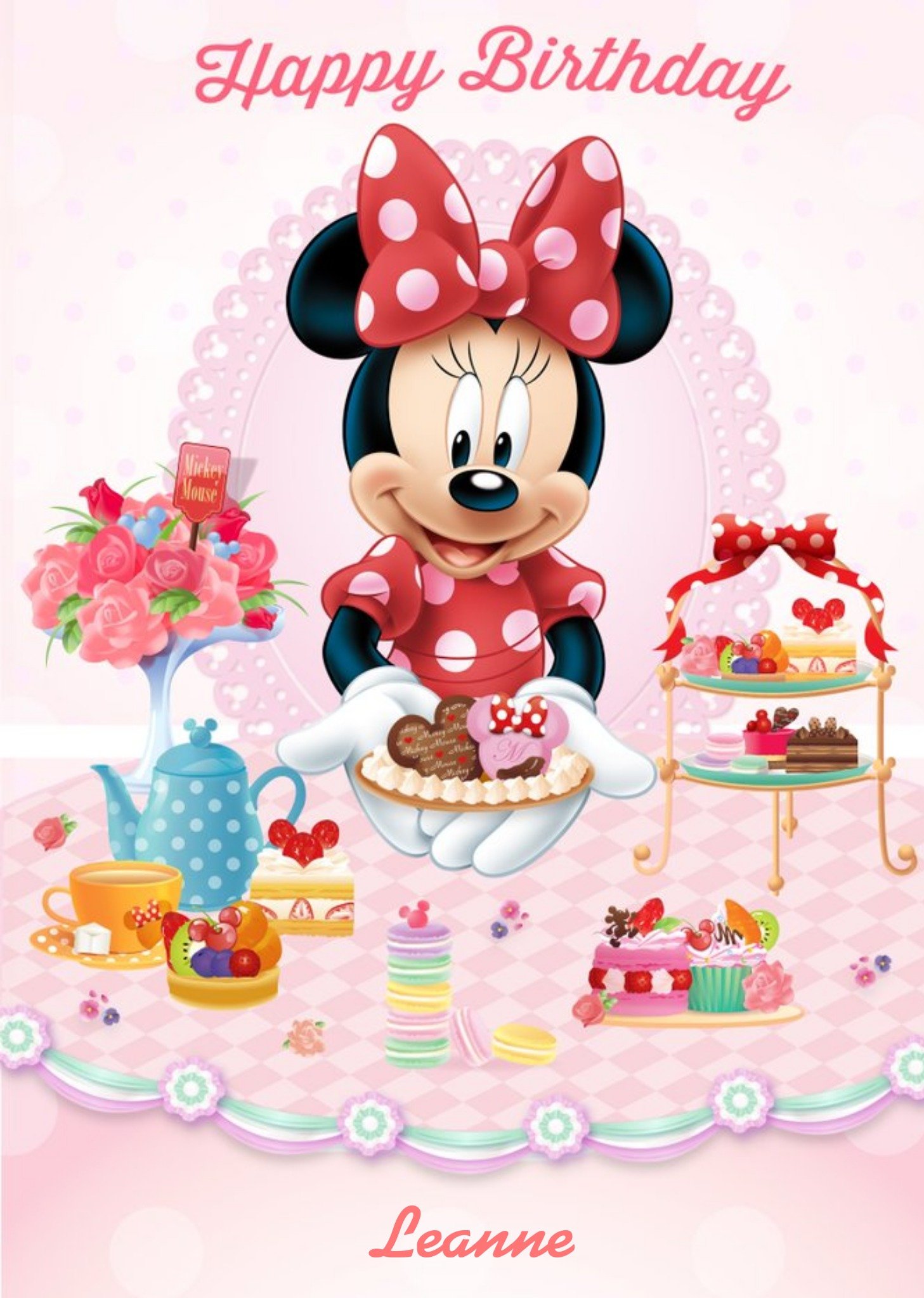 Disney Minnie Mouse Afternoon Tea Personalised Happy Birthday Card Ecard