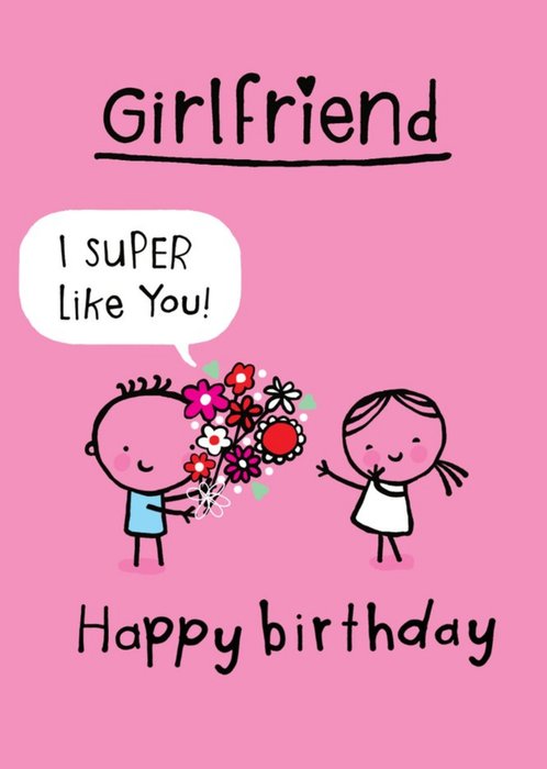 GUK Cute Pink Illustrated Girlfriend Birthday Card