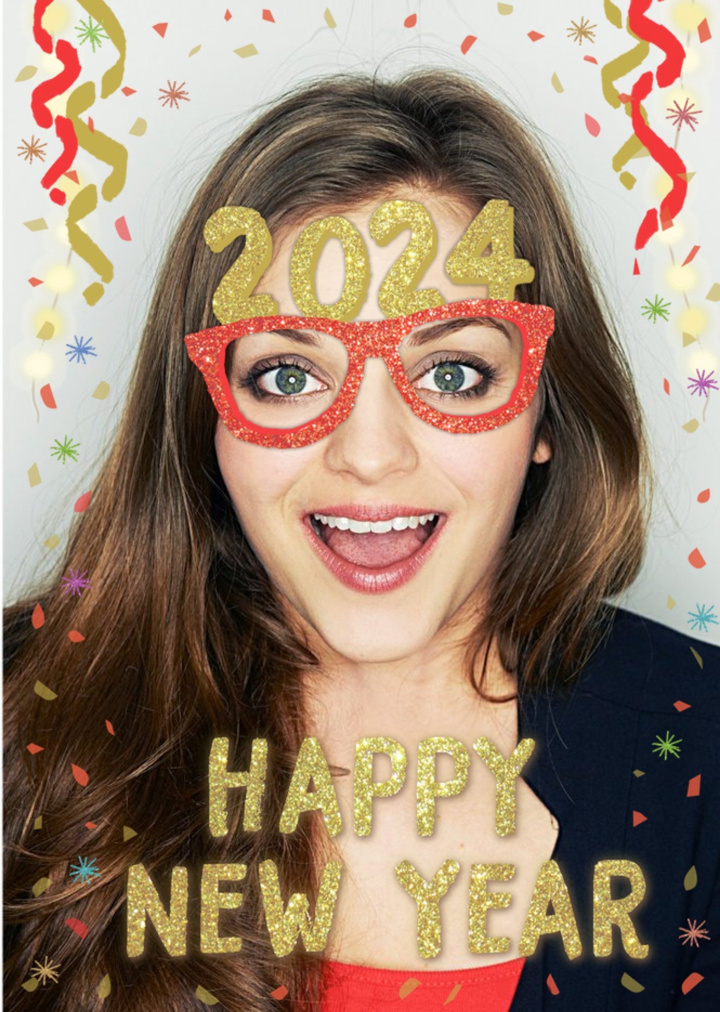 Moonpig Glamorous Glasses New Year Photo Upload Card Ecard