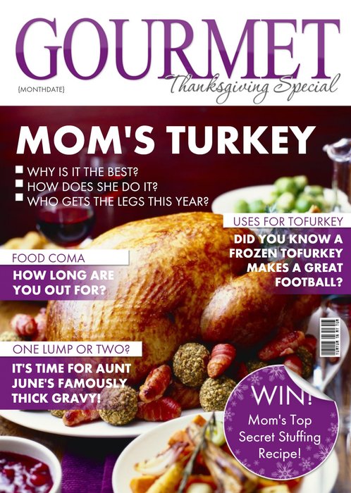 Gourmet Mom's Turkey Spoof Magazine Happy Thanksgiving Card