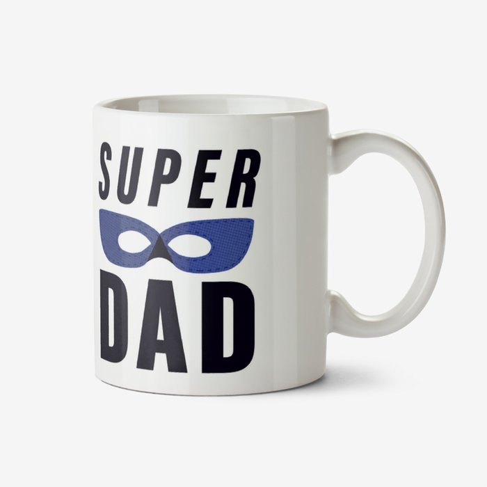 Typographic Super Dad Blue Mask Personalised Photo Upload Mug