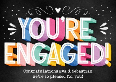 Colourful 3D Text You're Engaged Engagement Card