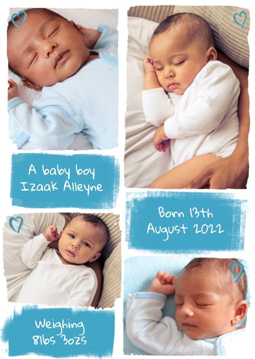 Little Hearts Personalised Photo Upload New Baby Boy Postcard