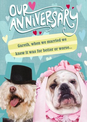 Bridal Bulldog Funny Personalised Happy Anniversary Card
