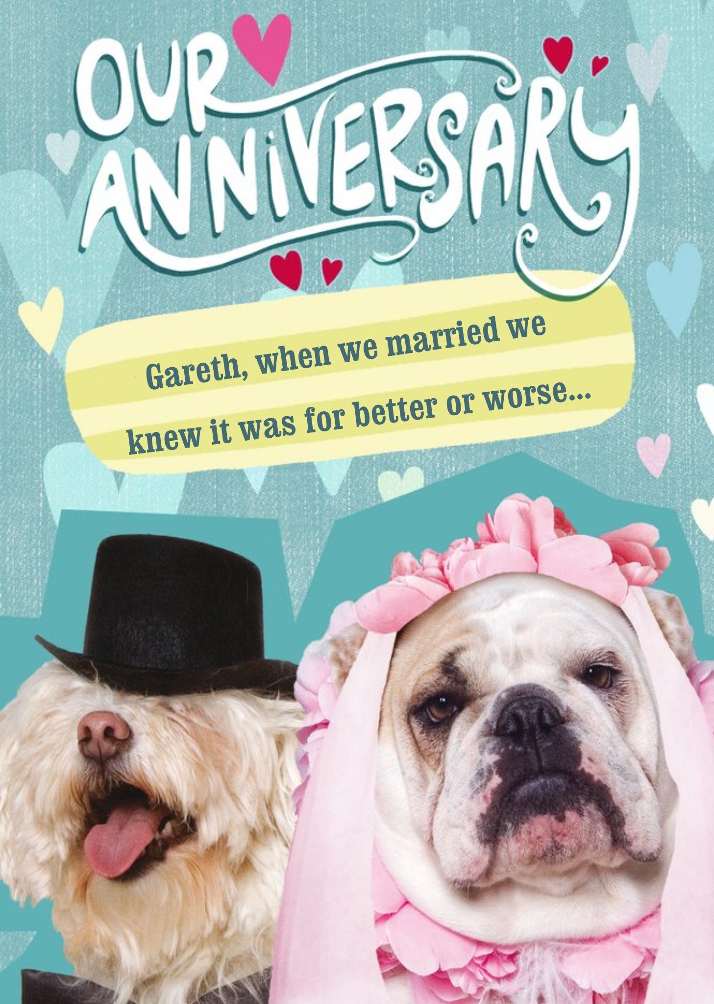 Moonpig Bridal Bulldog Funny Personalised Happy Anniversary Card, Large