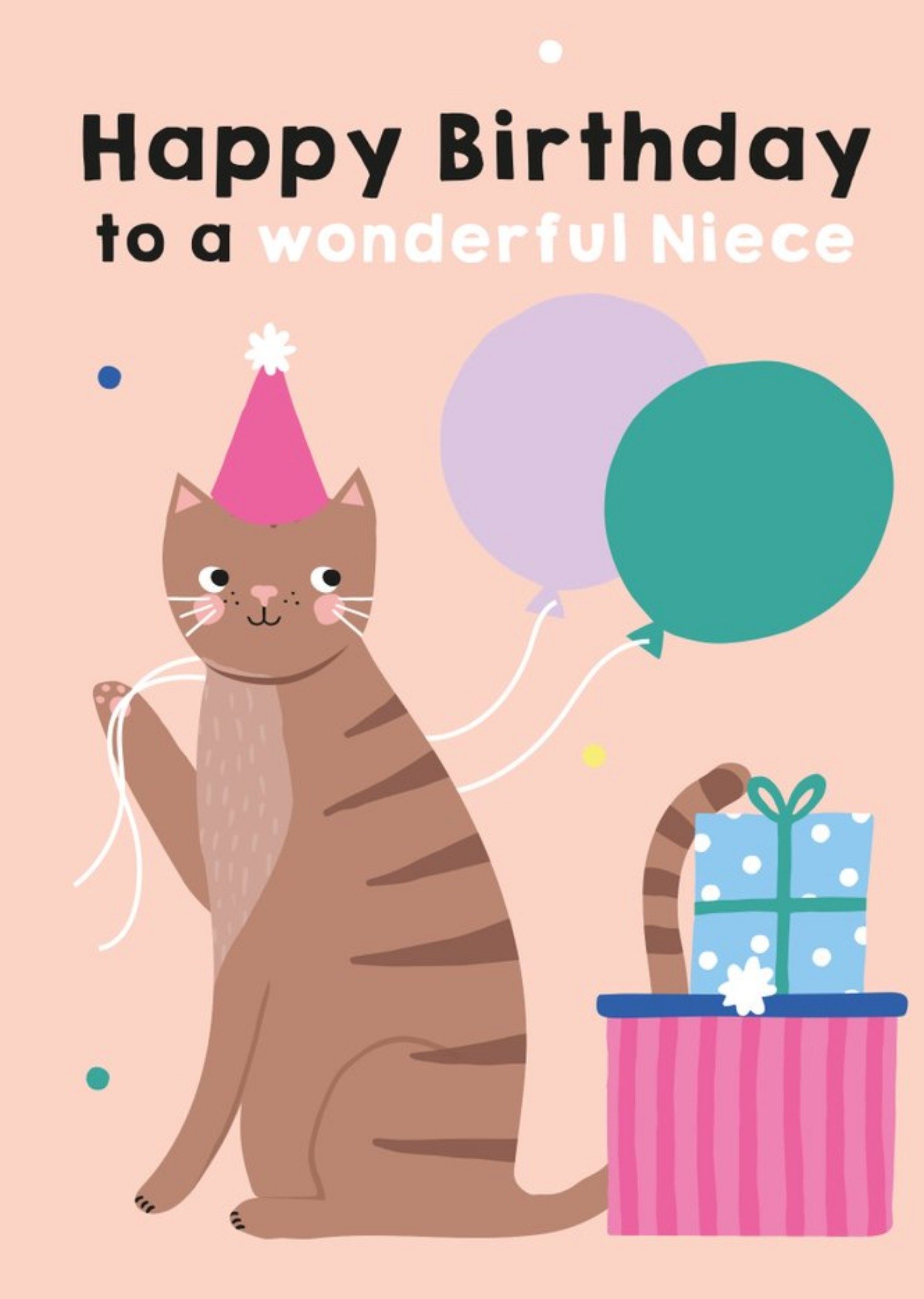 Illustrated Cute Party Hat Stripy Cat Happy Birthday To A Wonderful Niece Ecard