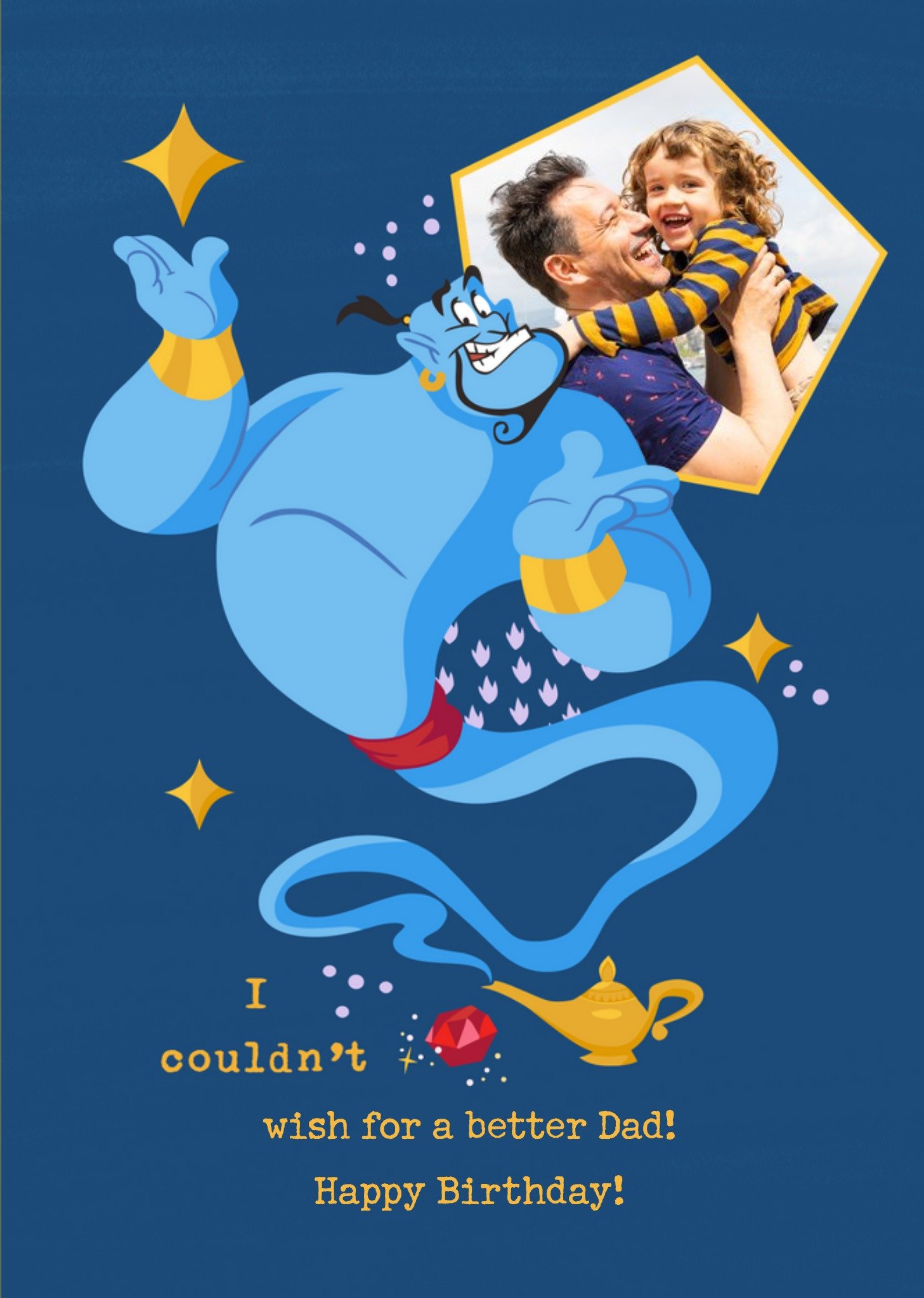 Disney Aladdin Genie Photo Upload Birthday Card For Dad