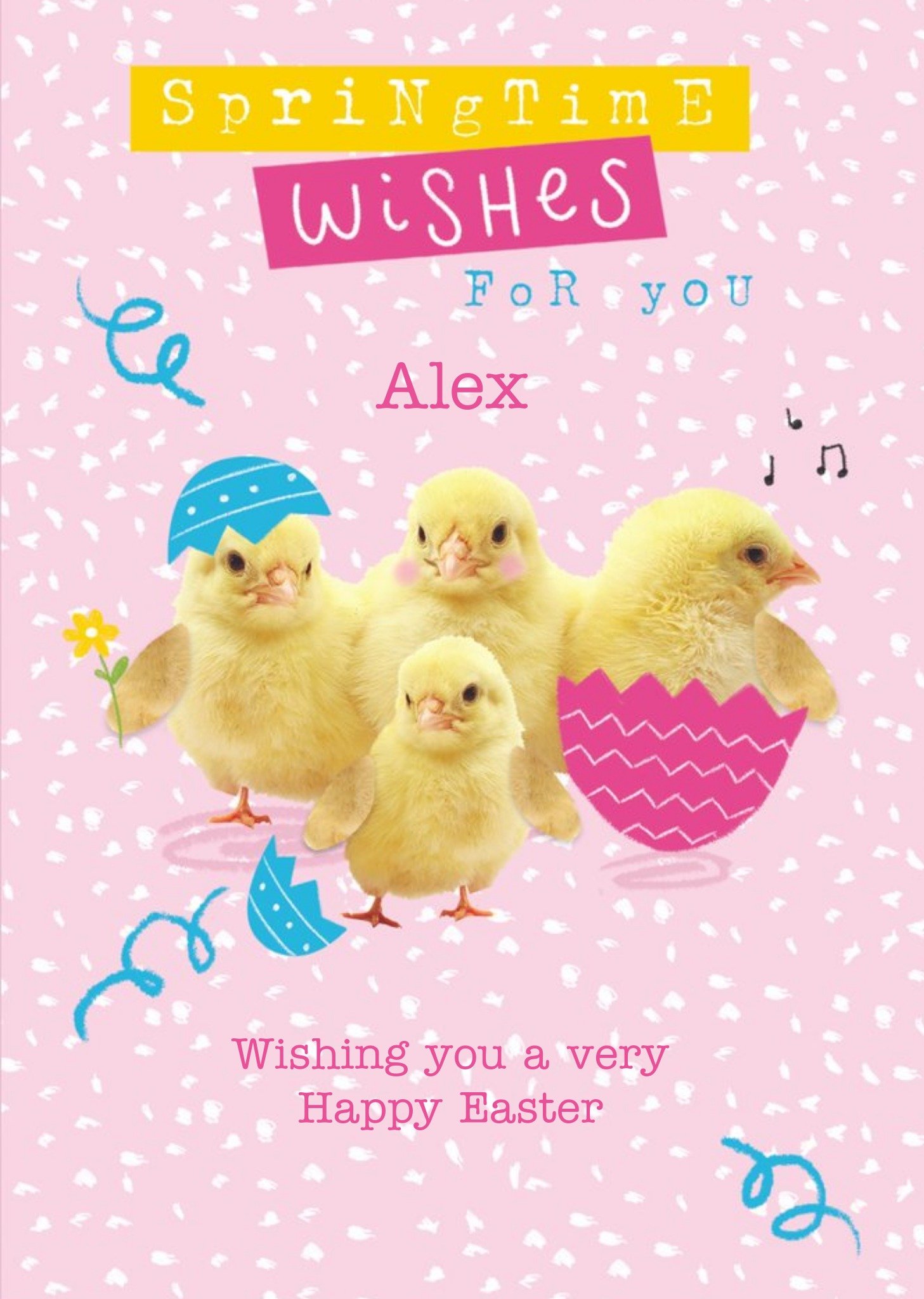 Clintons Cute Pink Illustrated Spring Chicks Easter Card Ecard