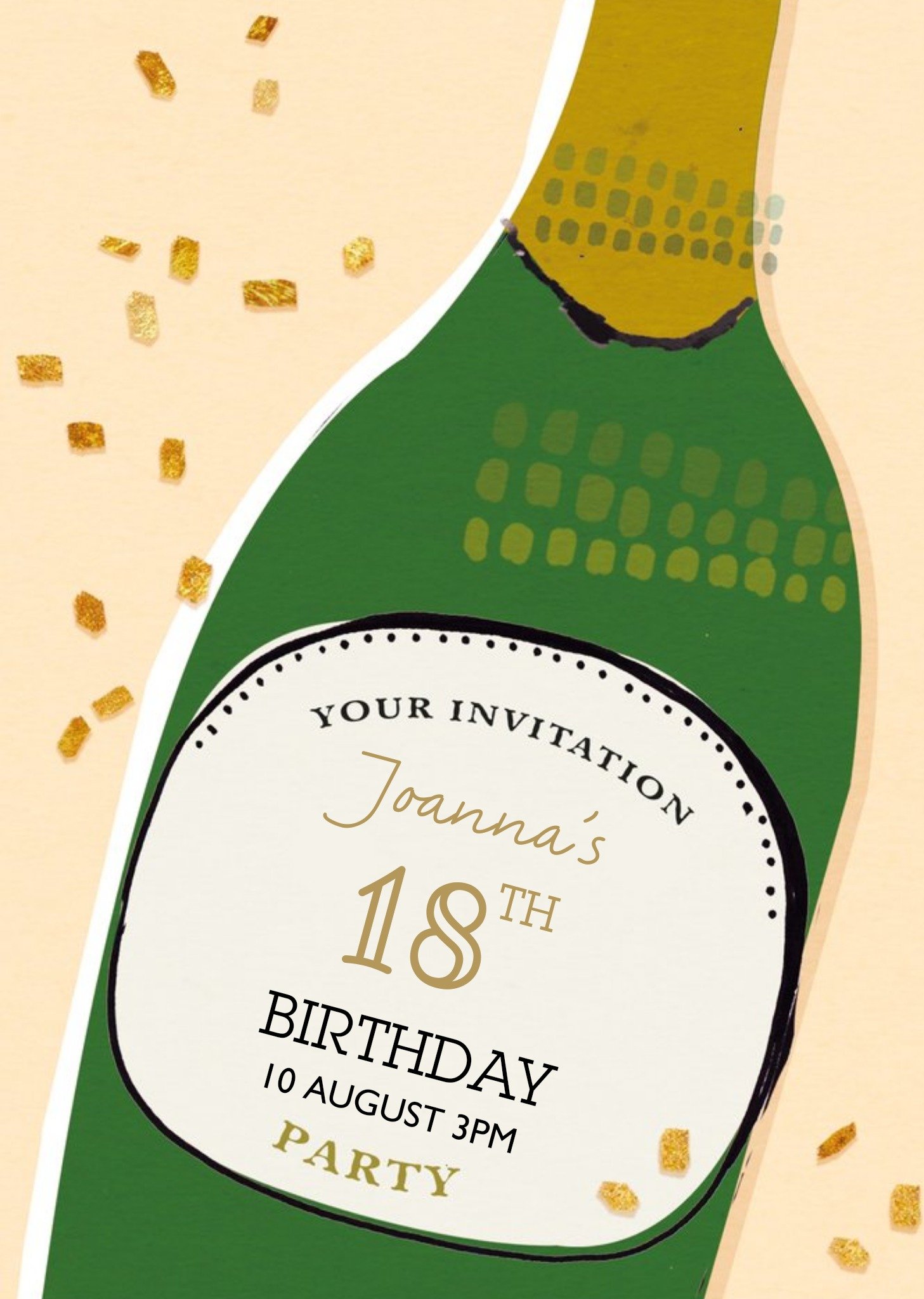 Moonpig Champagne Bottle Personalised Party Invitation, Standard Card