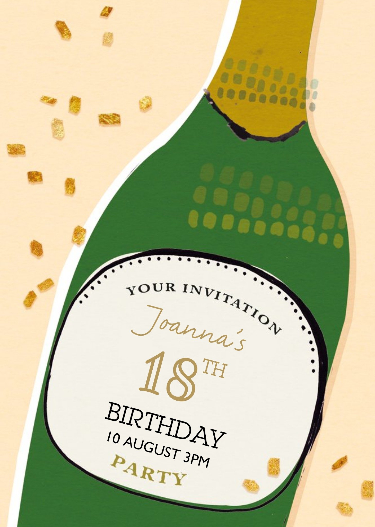 Champagne Bottle Personalised Party Invitation Ecard