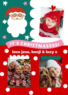 Festive Bold Collage Frames Santa Photo Upload Christmas Card