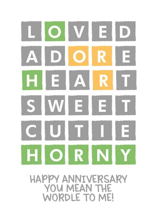 Funny Pink Word Game Horny Anniversary Card
