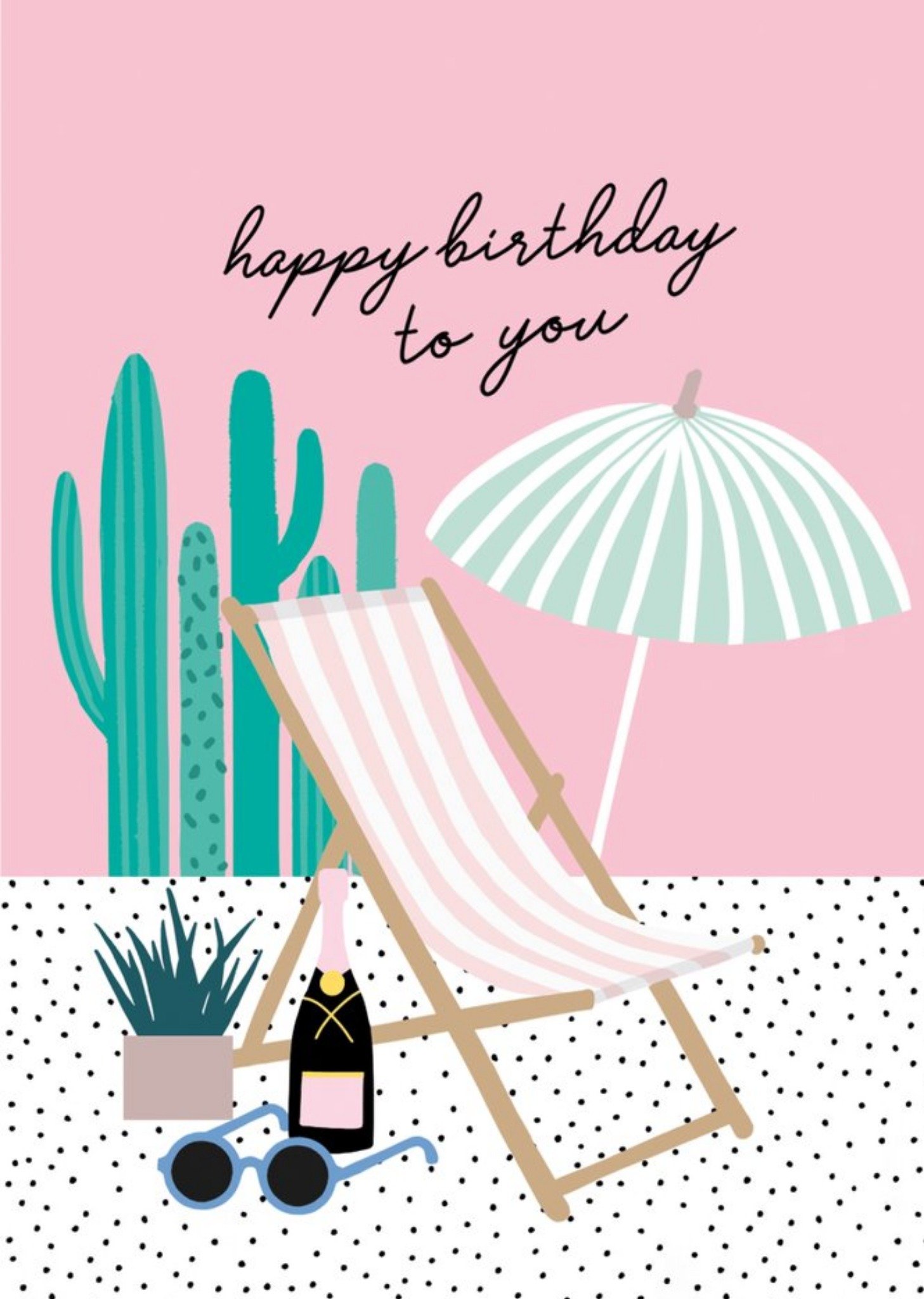 Moonpig Happy Birthday Deckchair And Umbrella Card Ecard