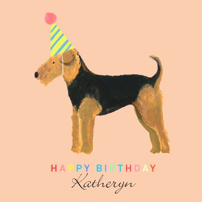 Airedale Dog Illustration Personalised Birthday Card