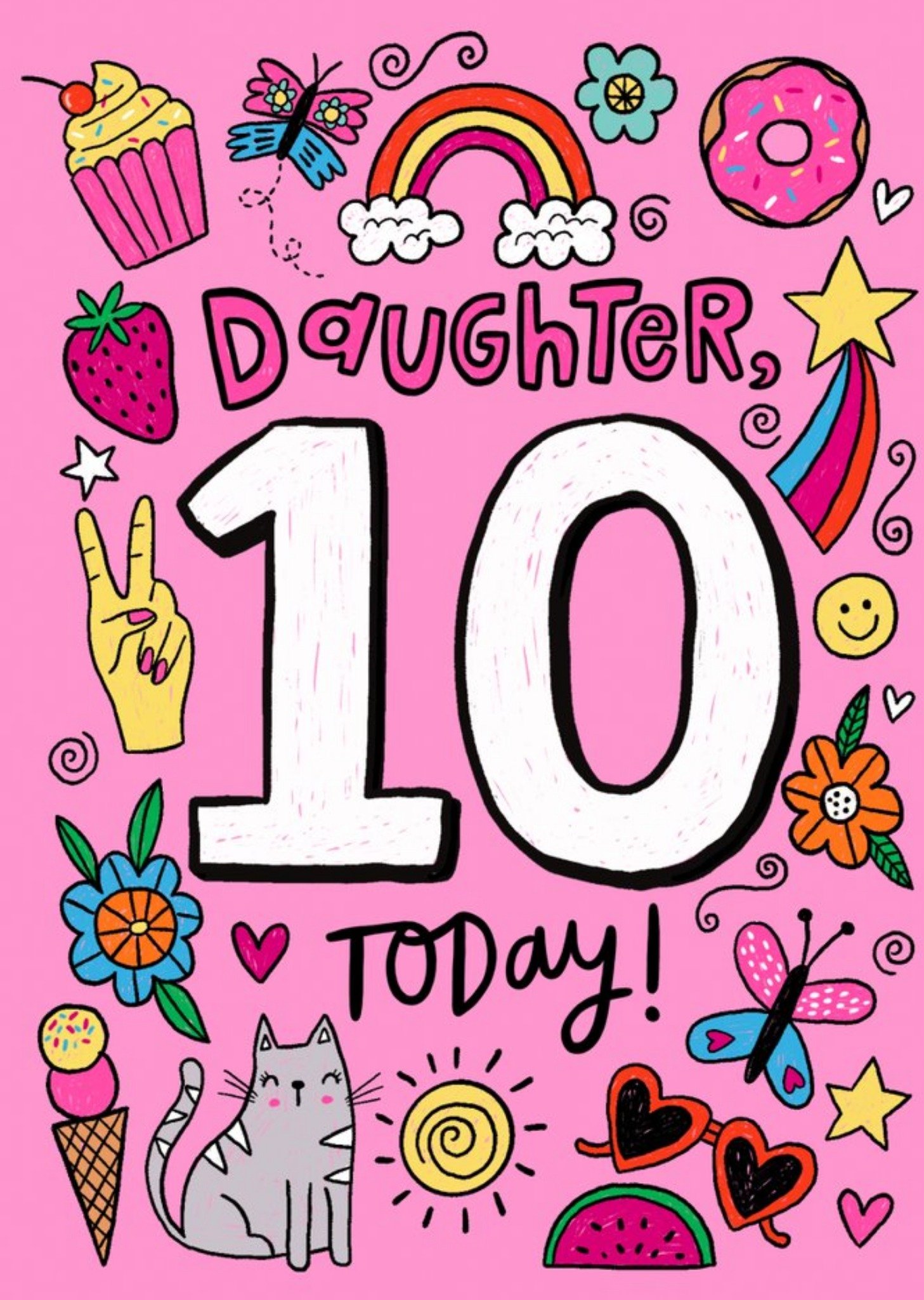 Daughter 10 Today Bright Graphic Birthday Card Ecard