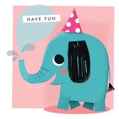 Elephant With Party Hat Happy Birthday Card