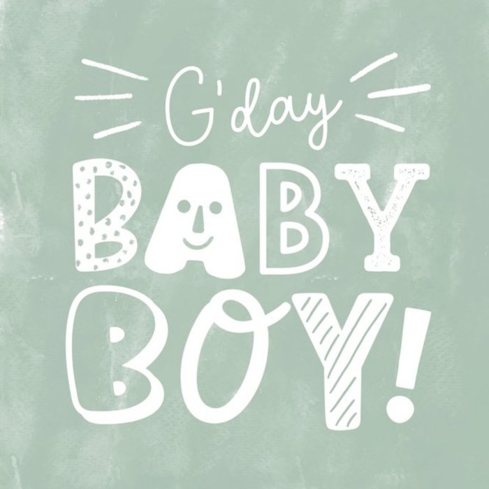 Cat MacInnes Cute Illustrated Typographic New Baby Boy Card