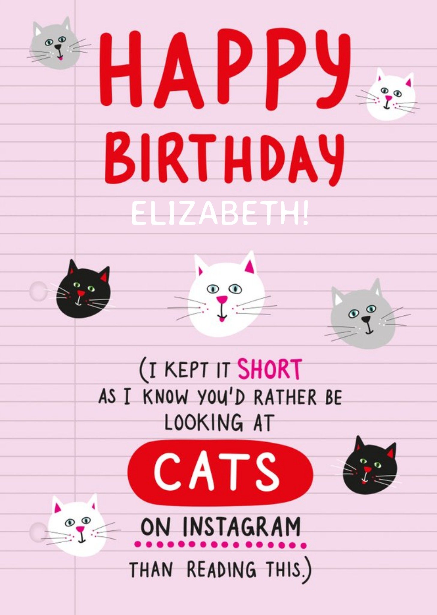 Moonpig Funny Birthday Illustrative Cat Card Looking At Cats On Instagram Ecard