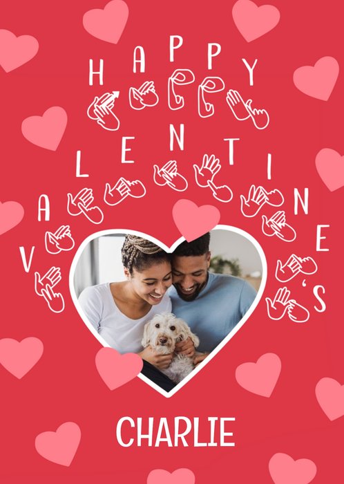 Typography With Sign Language Symbols Photo Upload Valentine's Day Card