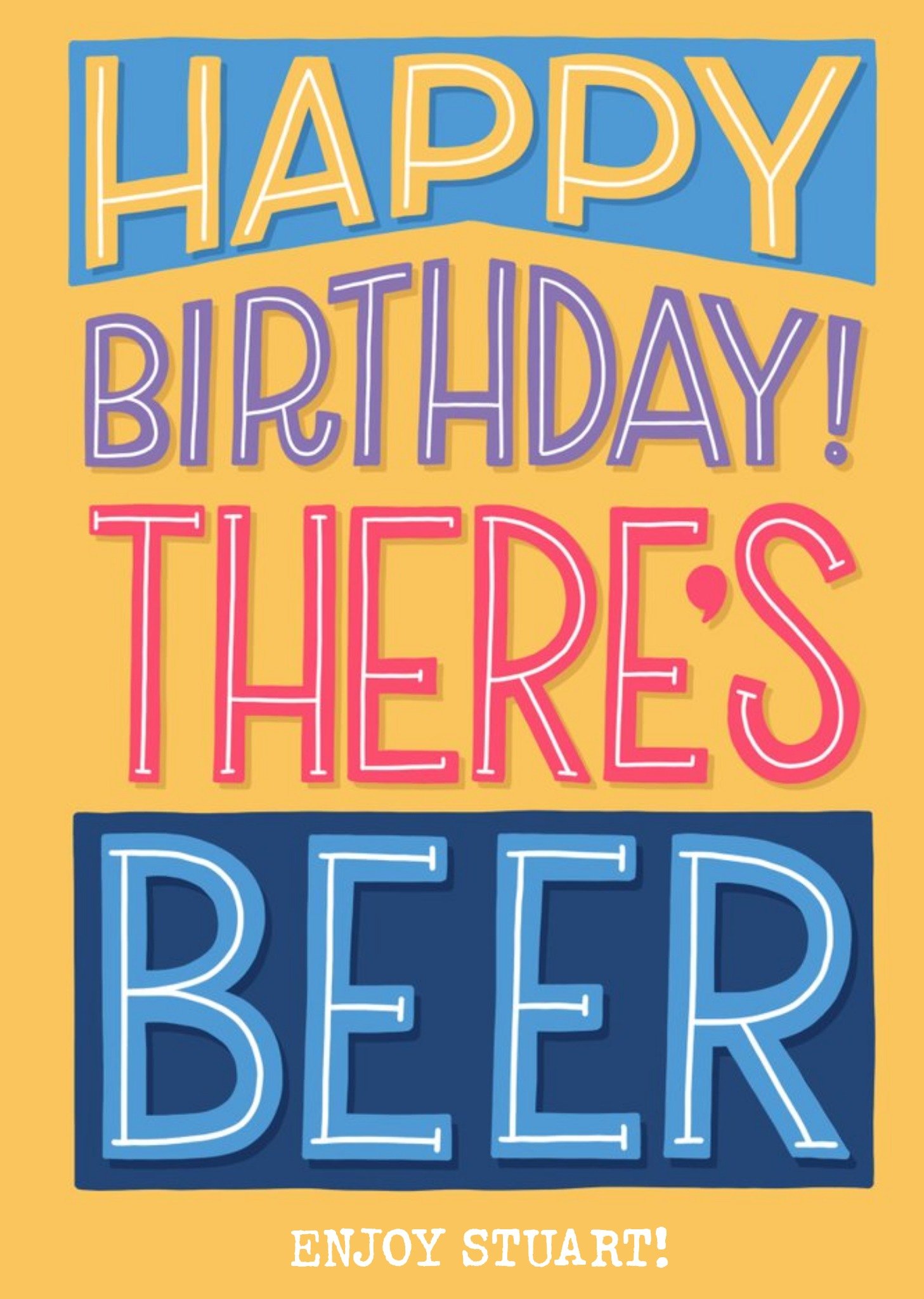 Moonpig Typographic Theres Beer Happy Birthday Card, Large