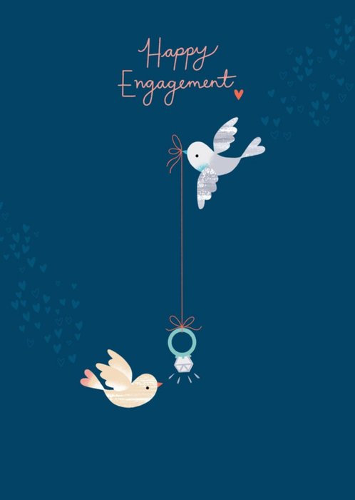 Blue Simple Illustrated Birds Engagement Card